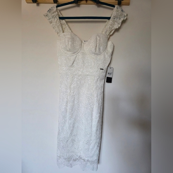 Guess Women's White Christel Lace Bodycon Mini Dress Size: XSmall - Picture 2 of 6